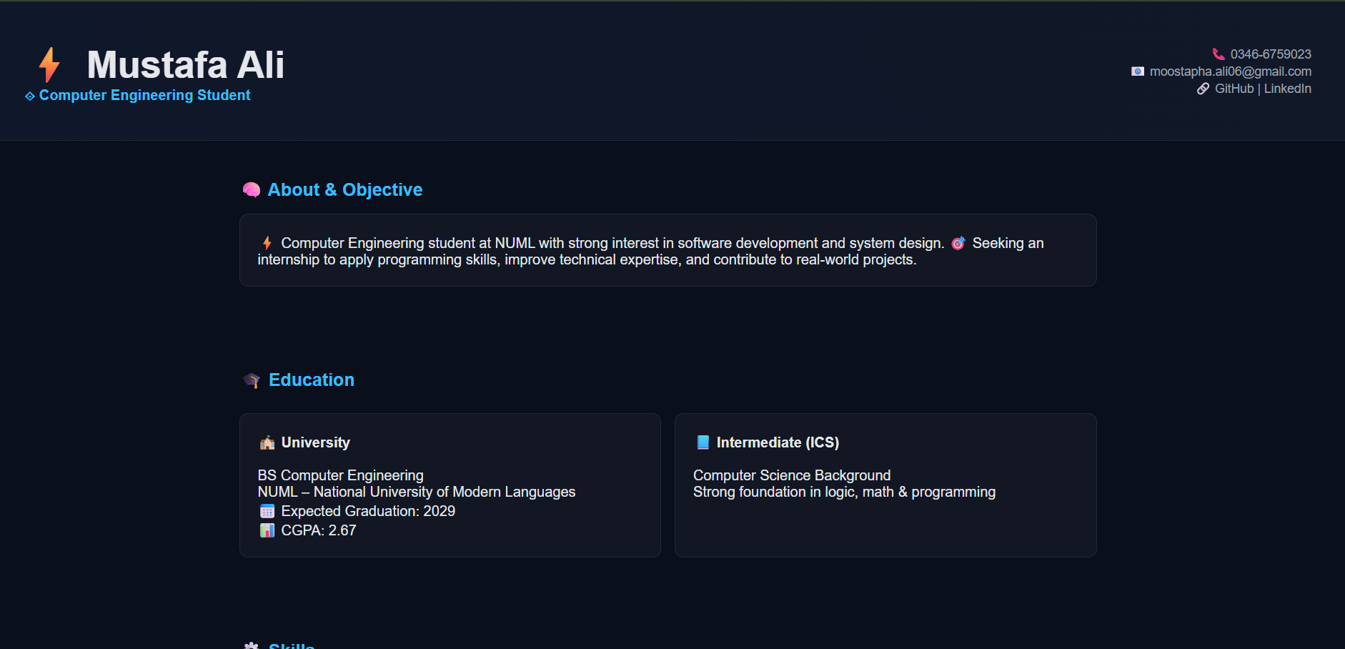 Digitized CV website screenshot