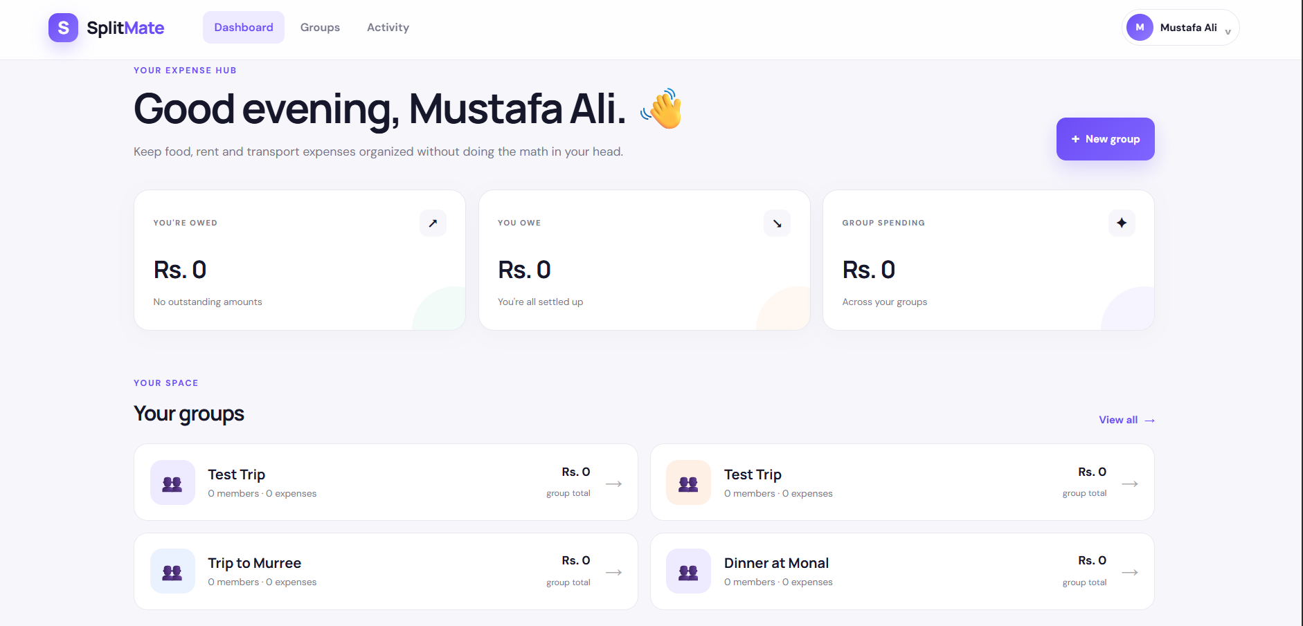 SplitMate expense management application
